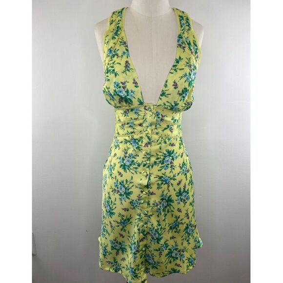 NWT ASOS Satin Mini Dress w/ Lace Trim Detail Button Front in Ditsy Floral Sz 12 - Picture 5 of 10